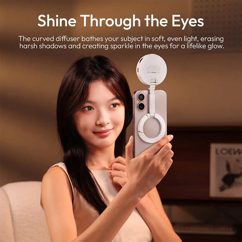 Ulanzi ML05 MagLock Fill Light 2500-9000K Ring-Shaped Soft Light for Food Review Livestream Vlog Dual-Sided Magnetic Phone Grip