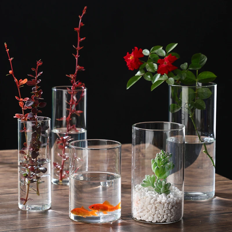 Ecological glass vase, straight tube transparent glass vase, creative high borosilicate landscape flower ware, home decoration 5