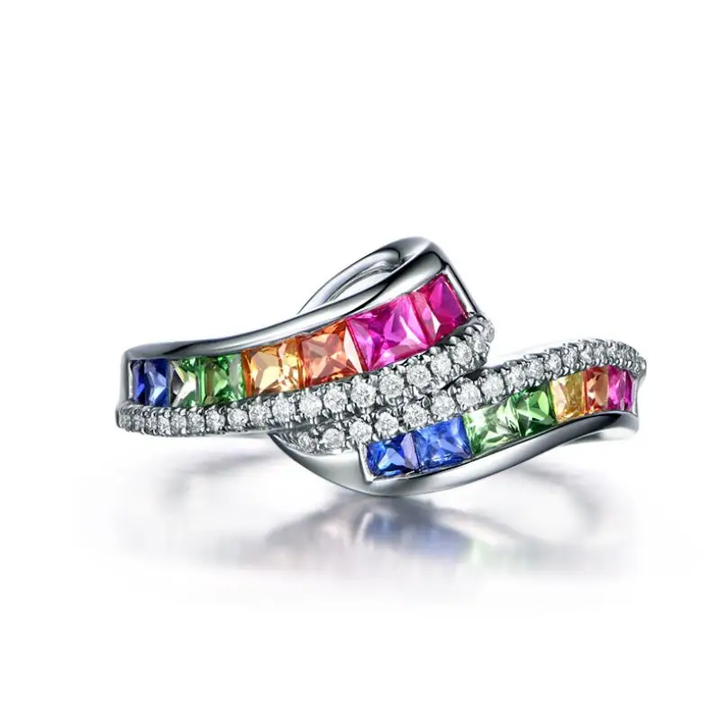 Ladies Filled Multicolor Rainbow AAA Zircon Ring Wedding Engagement Rings Jewelry womens ring wedding rings cubic zircon ring finger rings jewelry rings ring jewelry