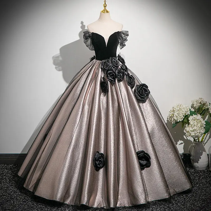 Robe de Bal Princesse Noire & Dorée | Robe de Soirée Élégante