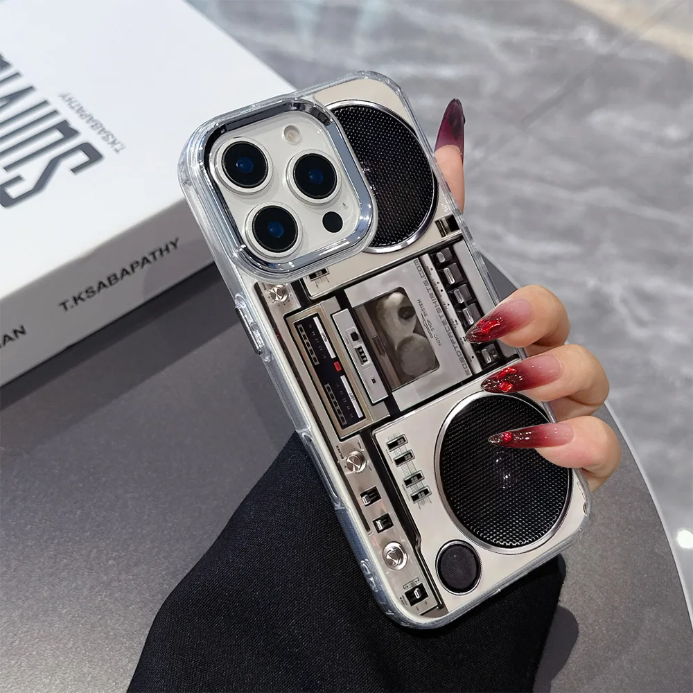 Vintage-Inspired Transparent Soft Phone Case with Retro Recording Device Design