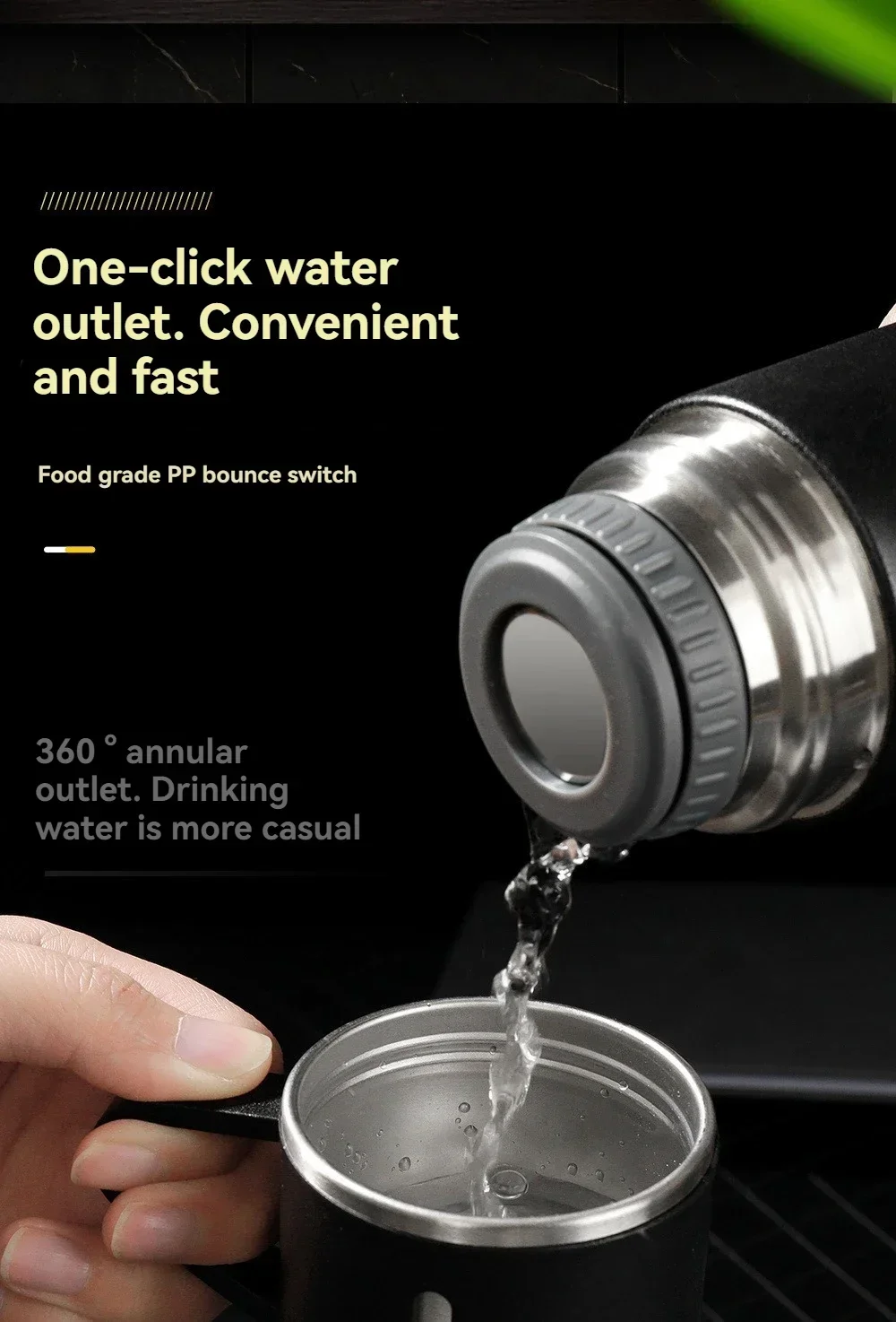 Description Picture 5 of item500ML Stainless Steel Vacuum Flask with Business Style Shimmering Design, Coffee Mug Thermos Bottle with Portable Carafe