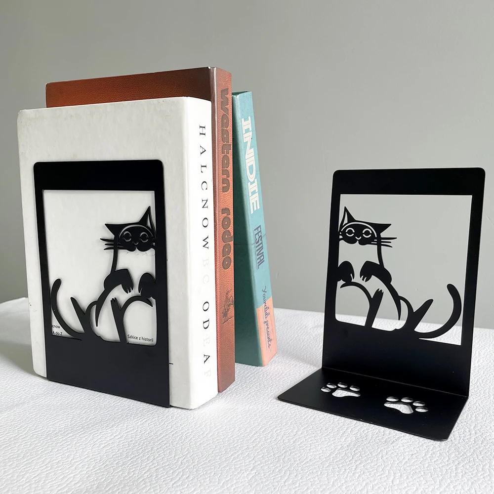 Black Cat Footprints Book Ends Iron Bookends Gift for Book Loves 2Pcs book holder