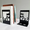 2Pcs Style Black Cat Footprints Book Ends Iron Bookends Gift for Book Loves Heavy Book Rack Home Desk Book Rack Office Supplies 2