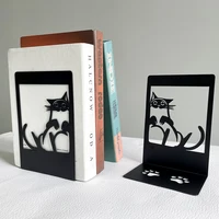 2Pcs Style Black Cat Footprints Book Ends Iron Bookends Gift for Book Loves Heavy Book Rack Home Desk Book Rack Office Supplies 2