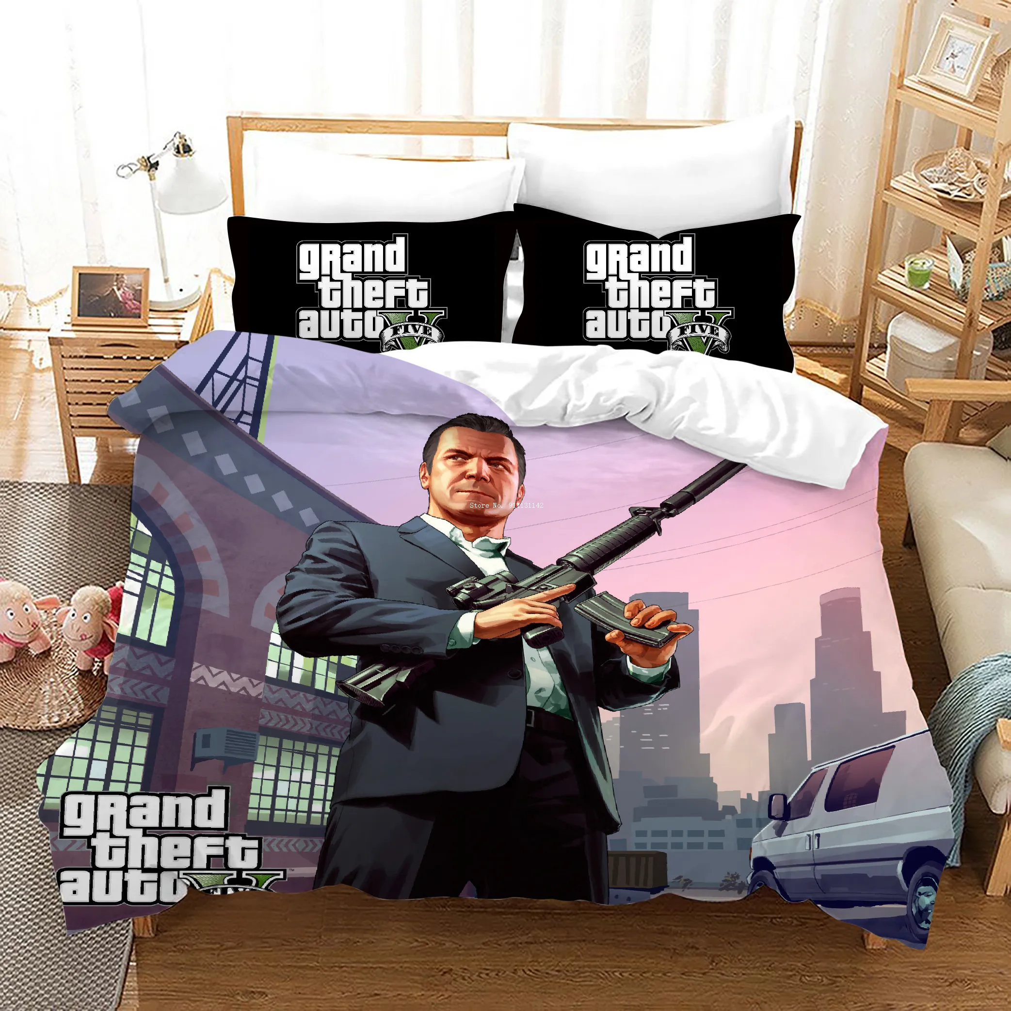 

Fashion CTV Game Print Down Bed Cover Pillowcase Cartoon Cartoon Children Adult Bedding Large Size 3D Bedding Set