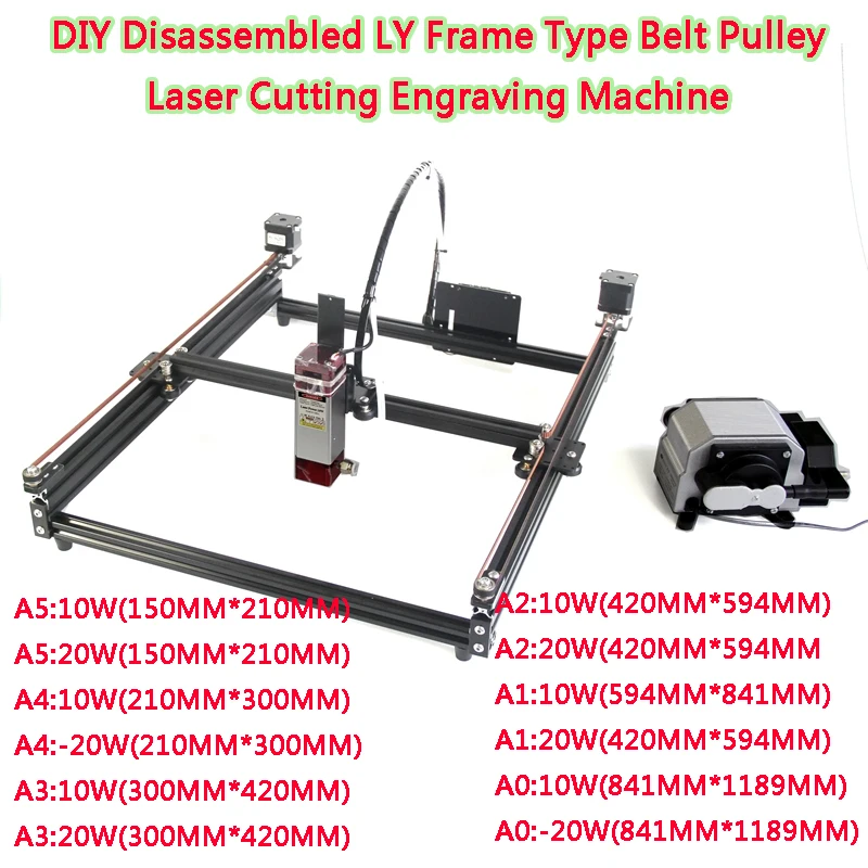 

Size A5/4/3/2/1/0 DIY Disassembled LY Frame Type Belt Pulley Laser Cutting Engraving Machine 455NM 10W Off-line Control Kit