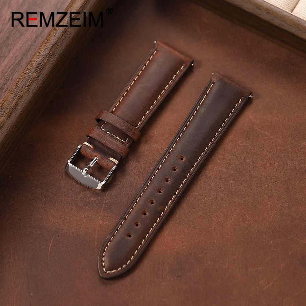 Men's Quick Release Crazy Horse Leather Watch Band – Outdoor-Ready Strap