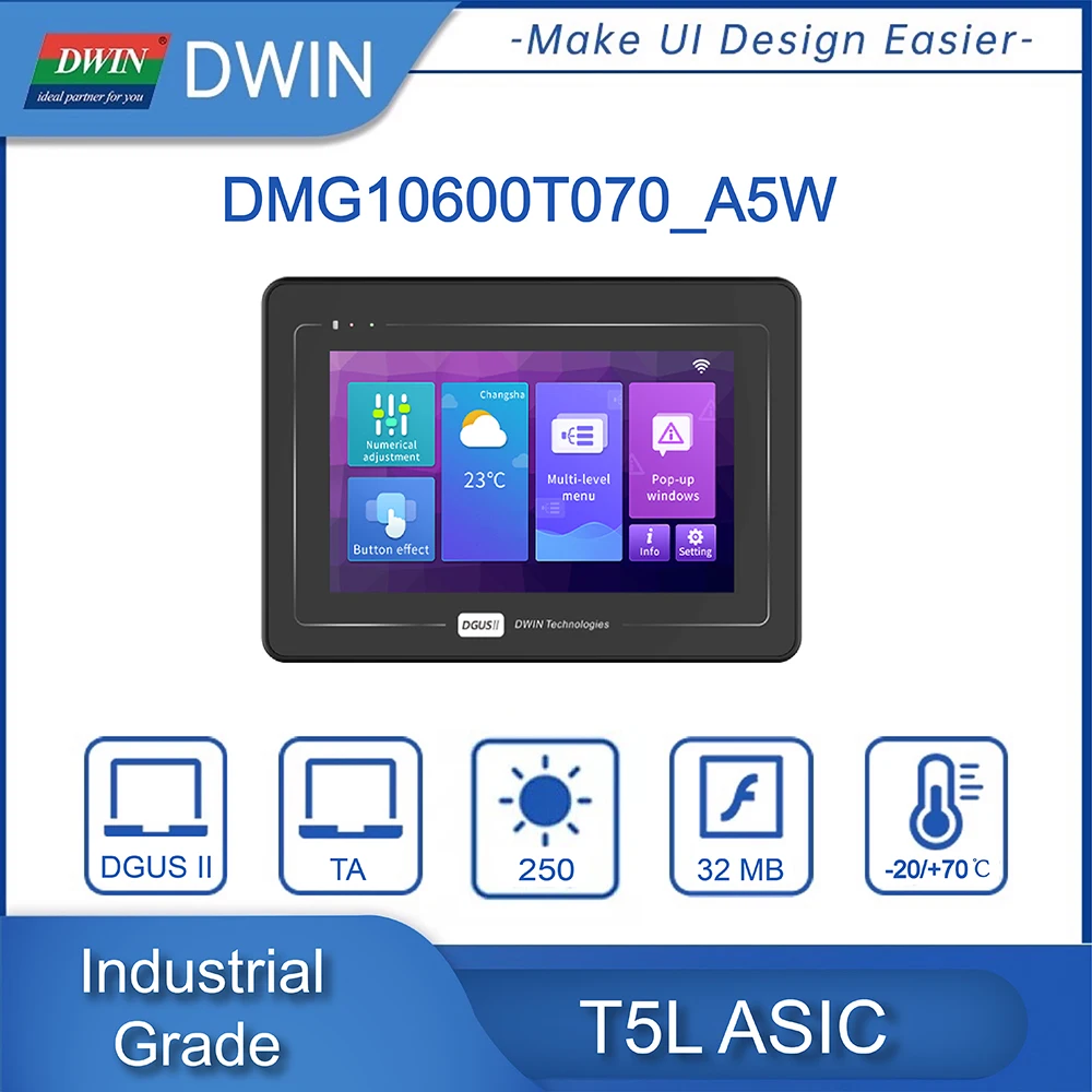 

DWIN 7 Inch LCD Module 1024*600 Industrial Arduino HMI Touch Panel With Shell IPS Smart Screen UART TFT Display DMG10600T070_A5W