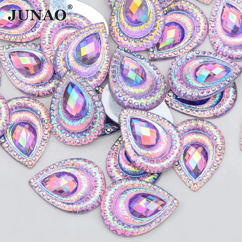JUNAO 7*21mm 13*18mm 18*25mm Aquamarin AB Harz Tropfen Strass Flache Rückseite kristall Steine Kleber Auf Strass Für DIY Kleidung – Detail 18