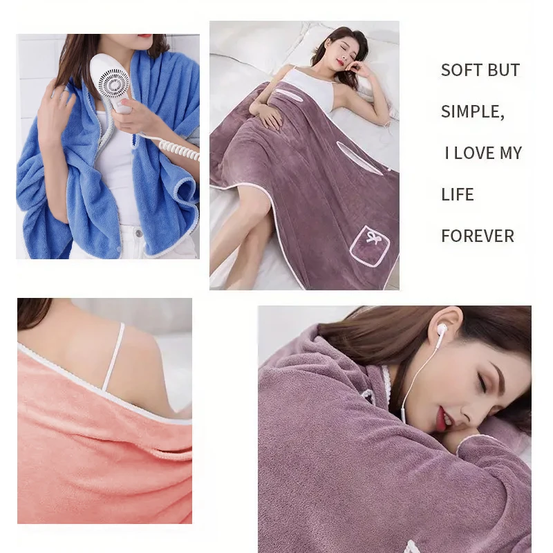 Bath Towel Womens Girls Wearable Fast Drying Bathing Beach Spa Bathrobes Wash Clothing Shower Gym