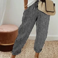 Pantalon d'été transfrontalier européen et américain pour femmes, nouvelle mode, ample, imprimé à rayures, taille élastique, cordon de serrage, pantalons décontractés 3