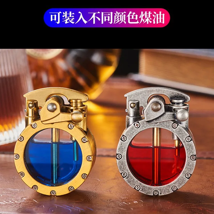 Retro Transparent Fuel Tank Metal Torch Lighter Windproof Refillable Cigarette 