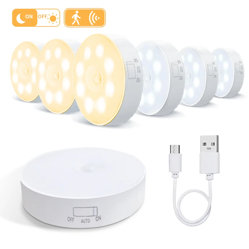 LED Human Motion Sensor Lights Bedroom Night Light Stairs Corridor Room Wardrobe Lighting Room Decor Lamp USB Rechargeable 3PCS motion sensor lights