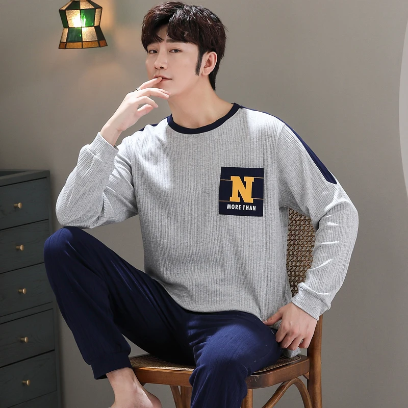 2018 새로운 봄 가을 남성 L-3XL 코튼 인쇄 잠옷 홈 의류 플러스 사이즈 남성 잠옷 홈 의류