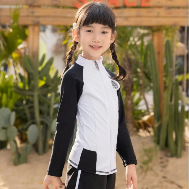 Children Rashguard Fashion Girls Boys Long Sleeve UV Swimsuit Kids Surfing Clothes Front Zipper Swimsuit Quick Dry
