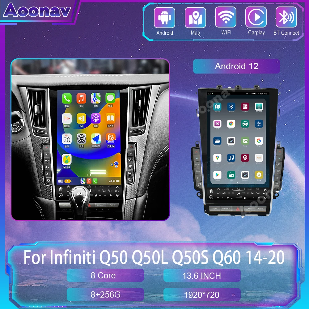 

For Infiniti Q50 Q50L Q50S Q60 2014-2020 Android Car Radio Automotive Multimedia Vertical Screen Carplay Auto GPS Unit