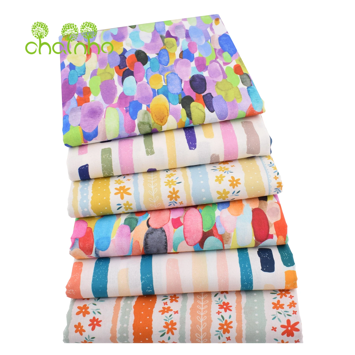 Chainho,Printed Plain Weave Poplin Cotton Fabric,DIY Quilting Sewing Material,Patchwork Cloth,Floral Series,2 Sizes,15PC231