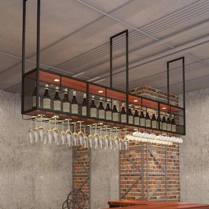 Industrial Style Iron Art Wine Rack Bar Hanging Wine Cabinet Hanging Bar Restaurant Upside Down Glass Cabinet