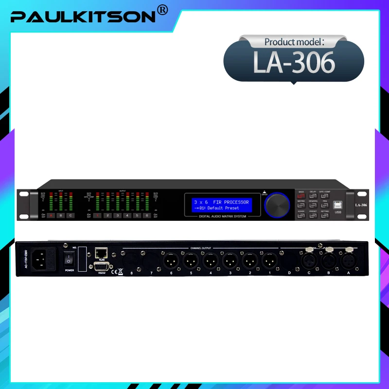 Audio Processor Paulkitson LA Series Digital Audio Processor 192KHz Professional Processor Audio 64-Bit DSP With Fir Speaker Management System