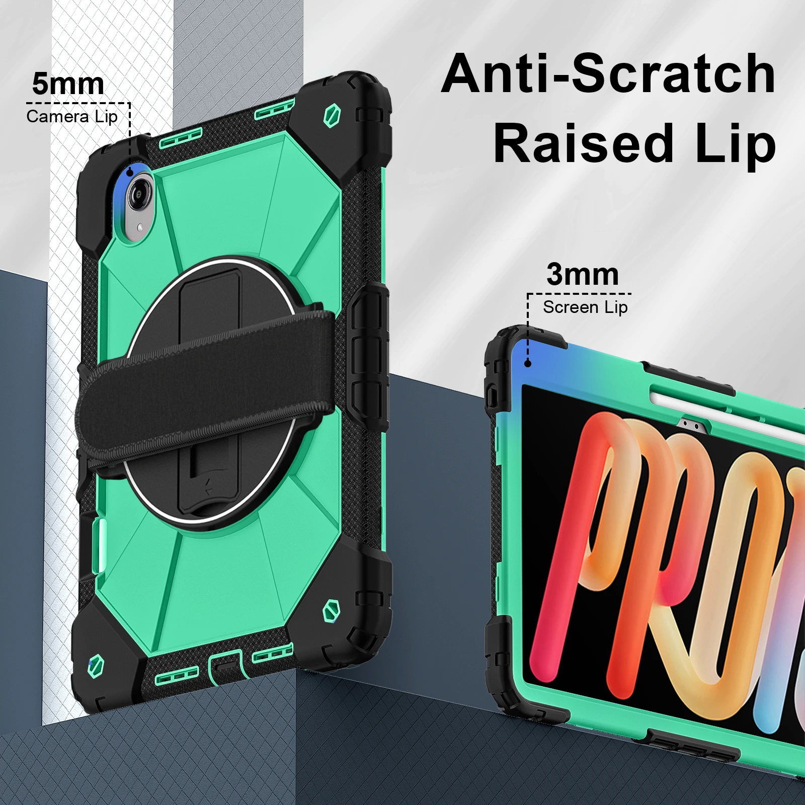 Shockproof 13 Tablet Case with 360° Rotation Stand and Shoulder Strap