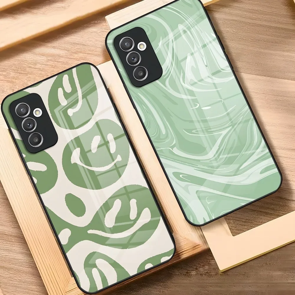 Phone Sage Case For Samsung A52  A71 A21 A54 A20 A12 Galaxy A34 Aesthetic A14 A32 Swirl M14 S24 S23 Green S22 S21 S20 Fe Glass Cover