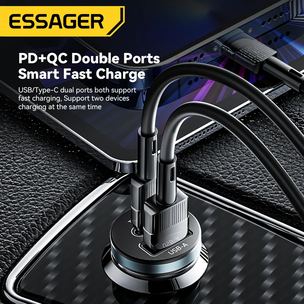 Essager 30W USB C Car Charger Type C Quick Charger PD QC 3.0 SCP 5A Fast Charging Car Phone Charge iPhone Xiaomi Samsung