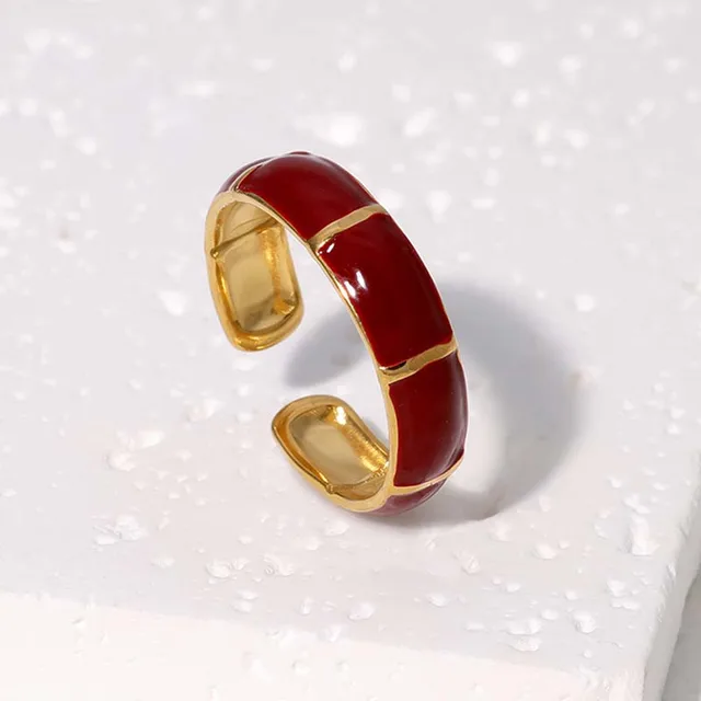 Bagues géométriques Vintage rouge goutte à goutte d'huile pour femmes, en acier inoxydable, couleur or, ouverture en cœur, bagues réglables, bijoux, nouveau 2025