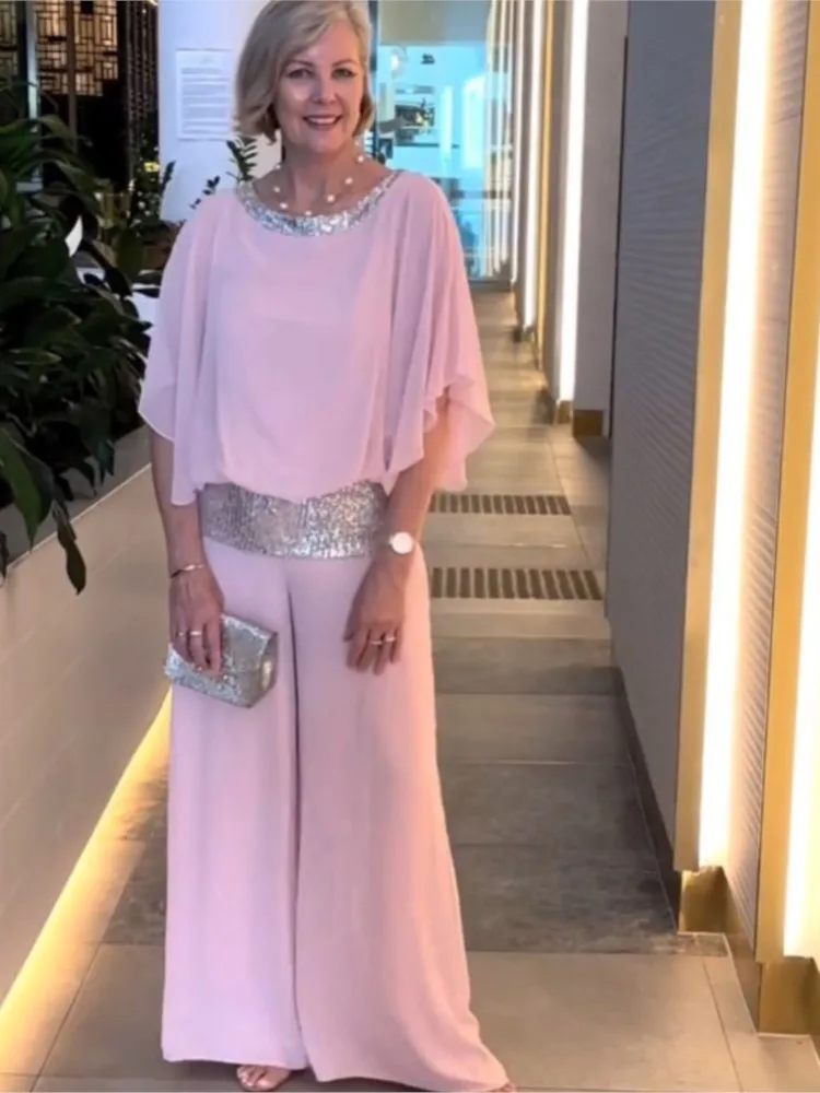 

Женский шифоновый костюм с коротким рукавом «летучая мышь» и широкими брюками