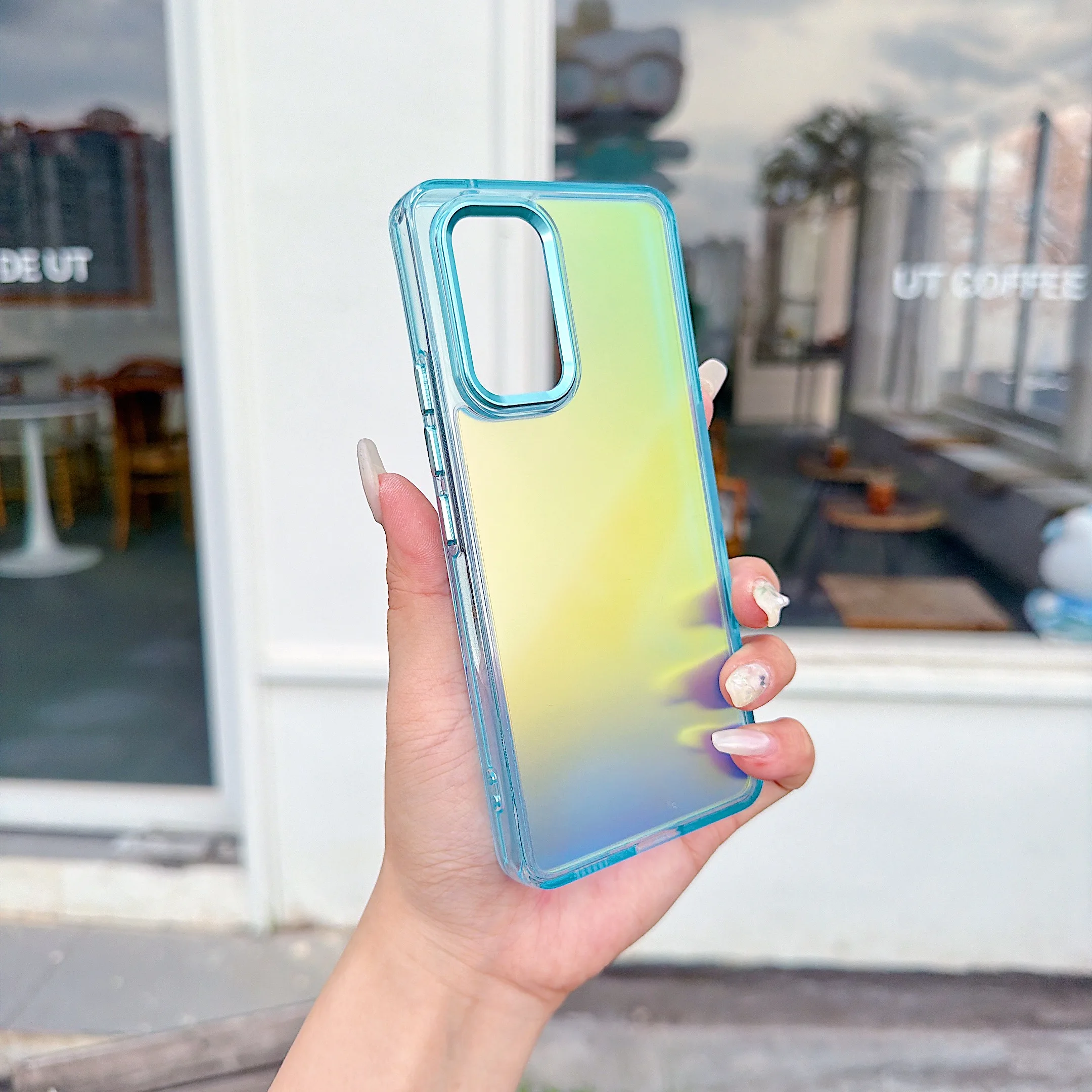 Luxury Iridescent Color Changing Phone Case with Metal Lens Cover
