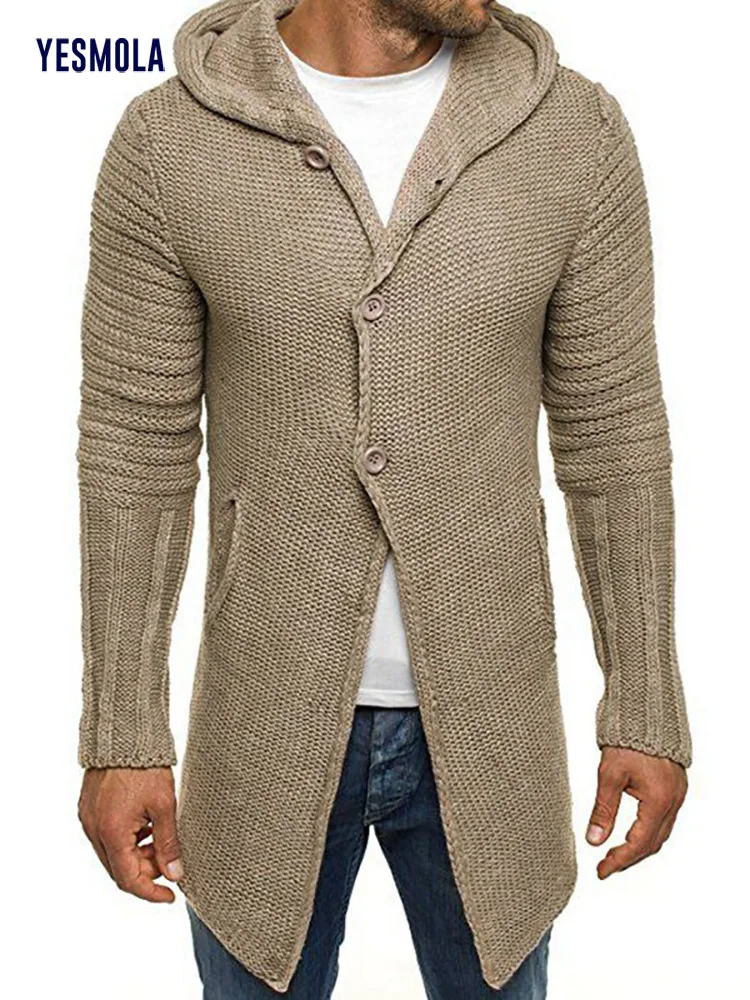 

2023 Autumn Winter Men Sweaters Hooded Fleece Cardigan Knitted Warm Sweatercoat Solid Color Casual Sweater Men's Jacket