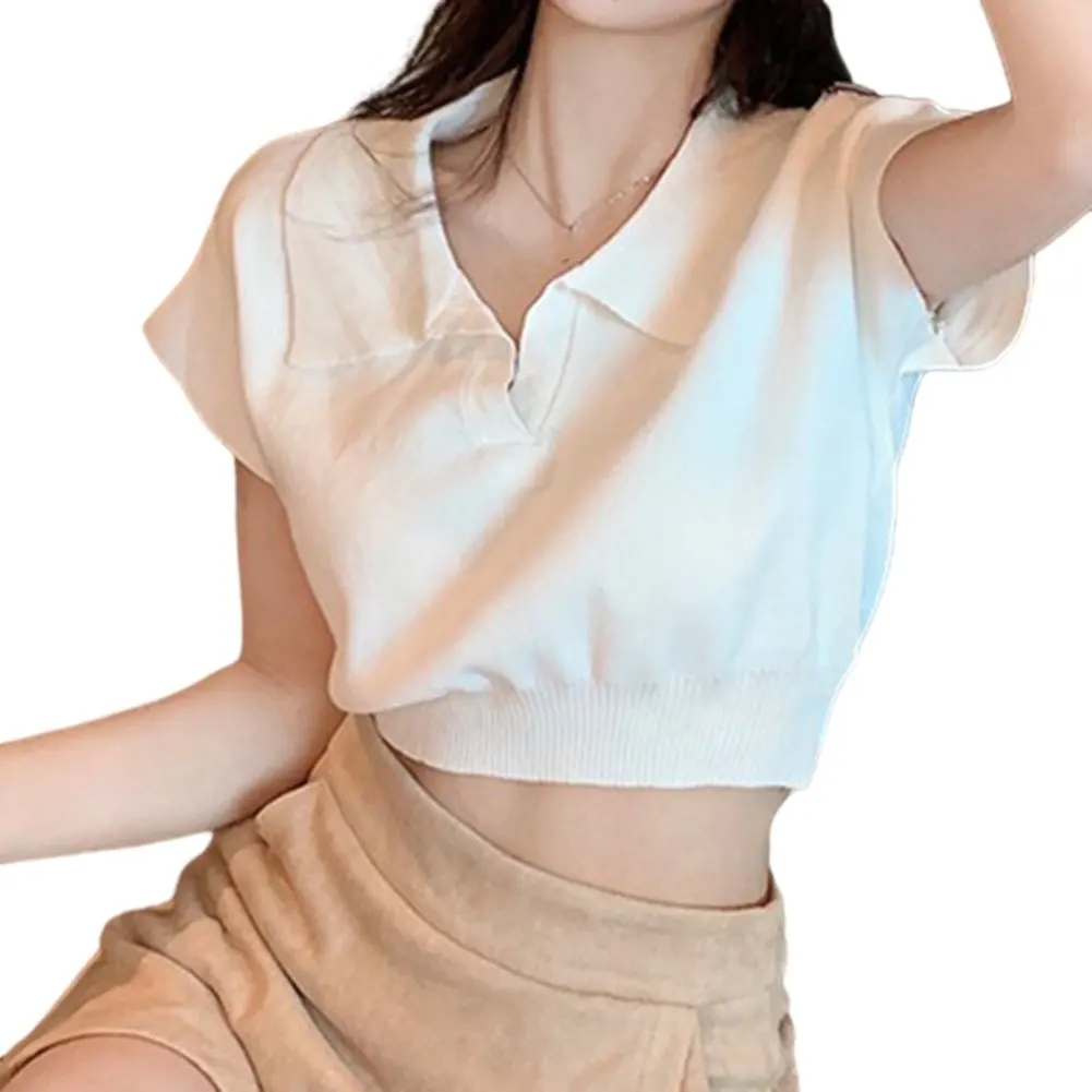 

Navel-baring Top Women T-shirt Crop Top Fashionable Sexy Short-sleeved Sweet T-shirt For Hot Girls Basic Lapel