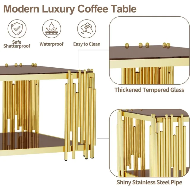 Coffee Table Gold Stainless Steel Metal 5