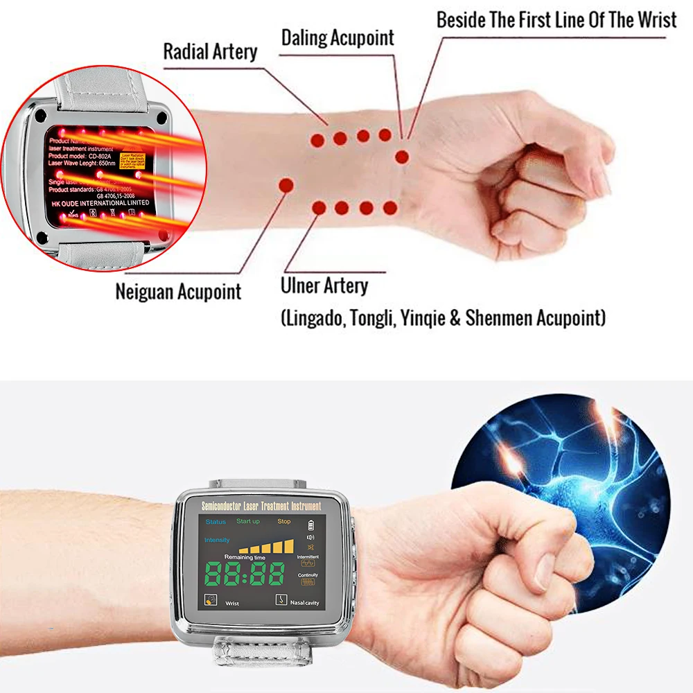 13Holes 650nm Laser LLLT Wrist Watch For Therapy Hypertension Nose Rhinitis Sinusitis Diabetes Cholesterol Treatment Diode Watch