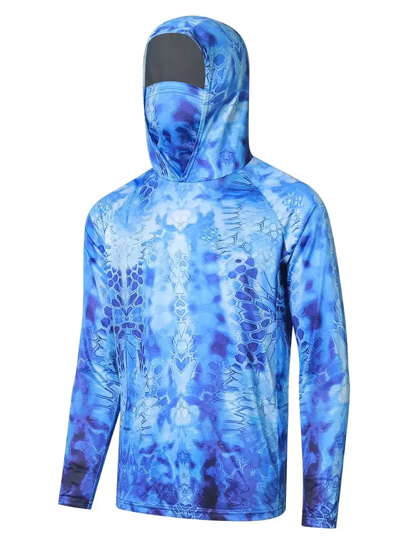 Hoodie Shirt Men and Women Long Sleeve Fishing Hiking Shirt with Mask Uv Neck Gaiter Top M-3XL