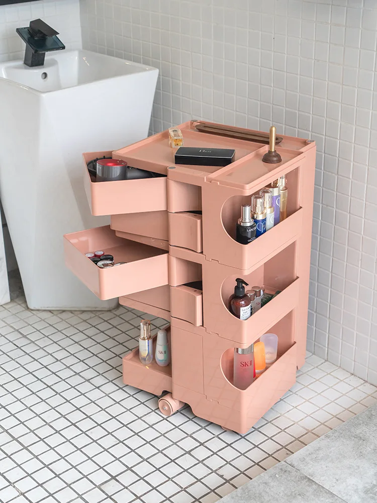K-STAR Three-Layer Bedside Table Nordic Creative Furniture Net Red Ins Style Movable Locker Rotating Storage Cabinet New