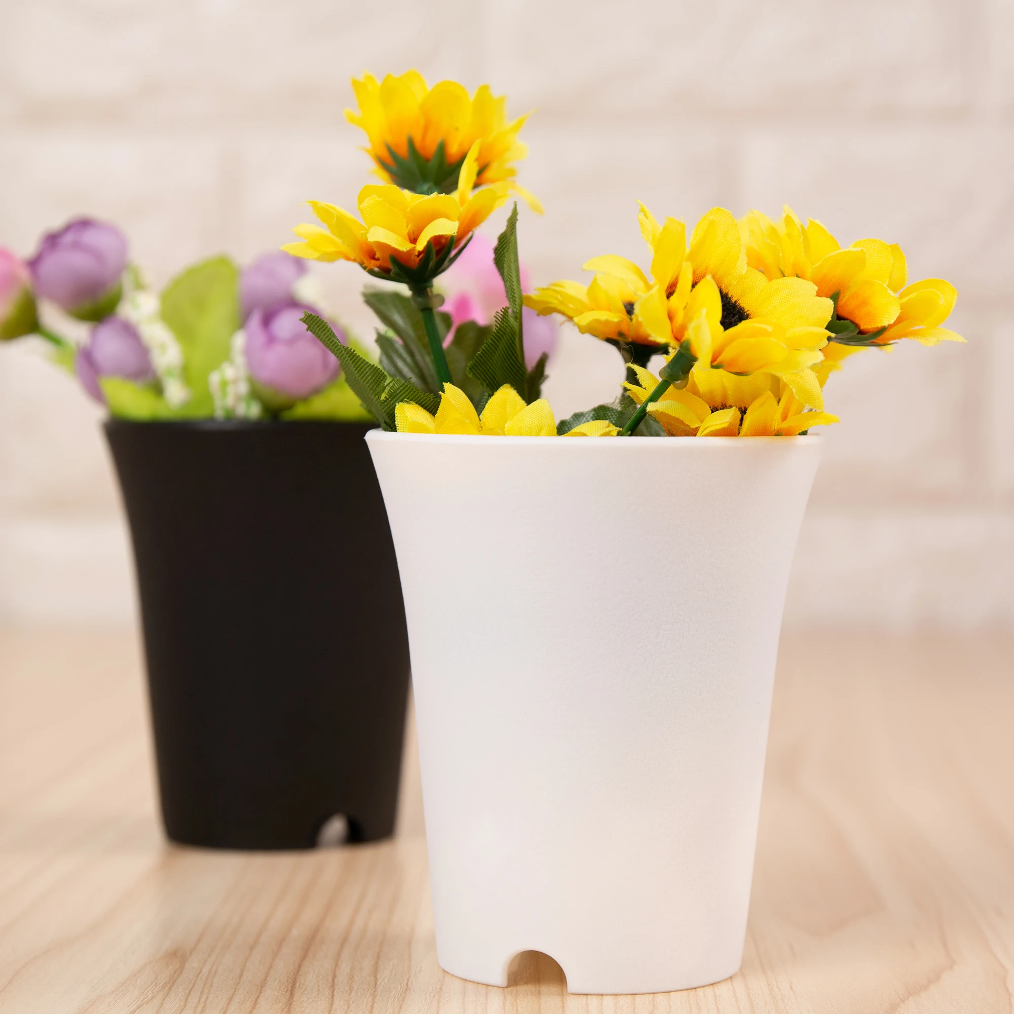 10Pcs Simple Plastic Flower Pot White Black Round Succulents For Home Office Garden Decoration Washable Reusable Garden Supplies