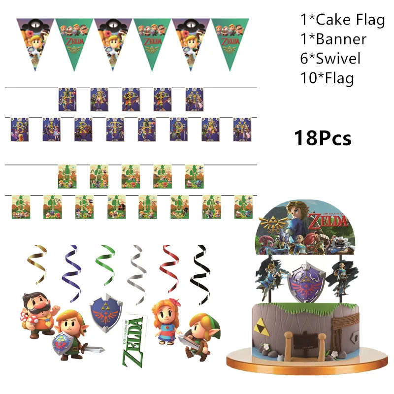 ZELDA Themed Kids Birthday Party Supplies ZELDA Themed Disposable Cutlery  Plates Cups Tissue Background Decor Baby