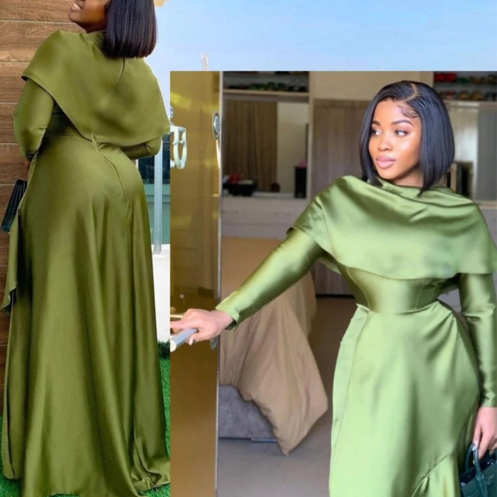 

Middle Eastern Dress Solid Color Long Sleeve Ruffles Islam Prom Gown Sheath Women Evening Dresses فساتين مناسبة رسمية