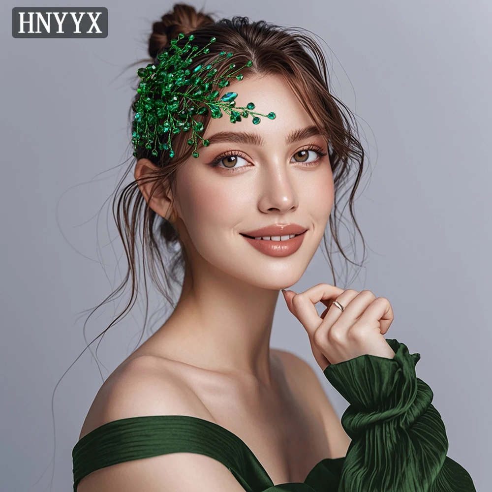 HNYYX Rhinestone Headpieces Bridal Wedding Jewelry Hair Accessories Handmade Green Crystal Woman Gown Headress Party Gift A235 bridal hair accessories