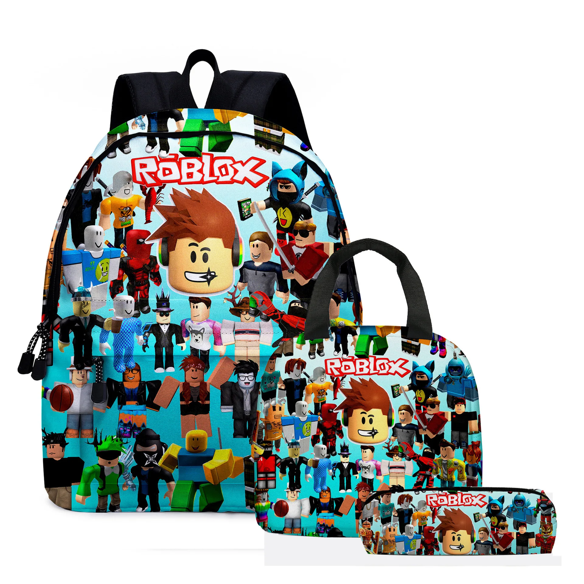 

2PC-SET Roblox Backpack Elementary and Middle School Students Schoolbag Children's Anime Cartoon Backpack Lunch Bag Pencil Case
