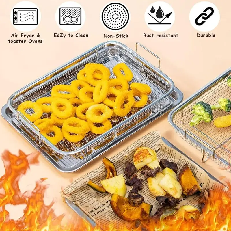 U0DE Extra-Large Air Fryer Basket for Oven Stainless Steel Crisper Tray Non-stick Mesh Roasting Basket for Fries/Bacon/Grill