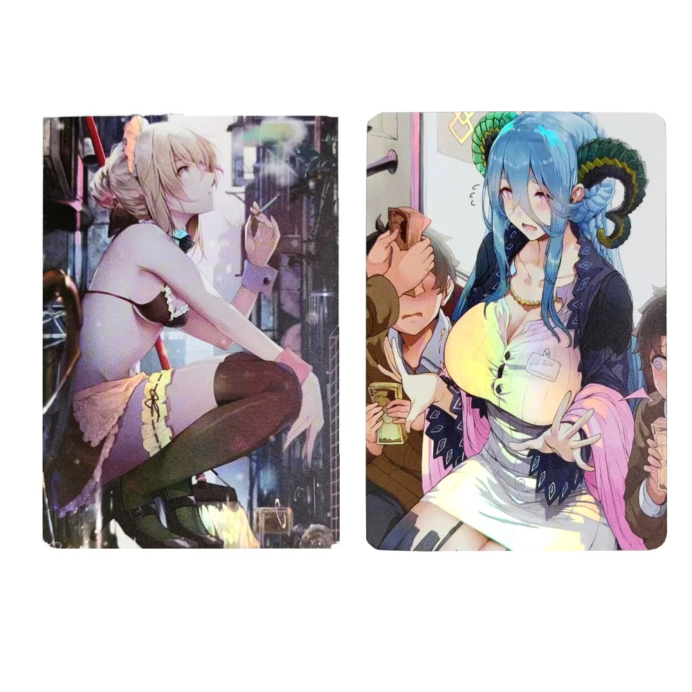 

DIY 2Pcs/set Animation Sexy Girl Collection Card Color Flash Card Hot Uniform Anime Peripheral Boy Birthday Gifts 59*86mm