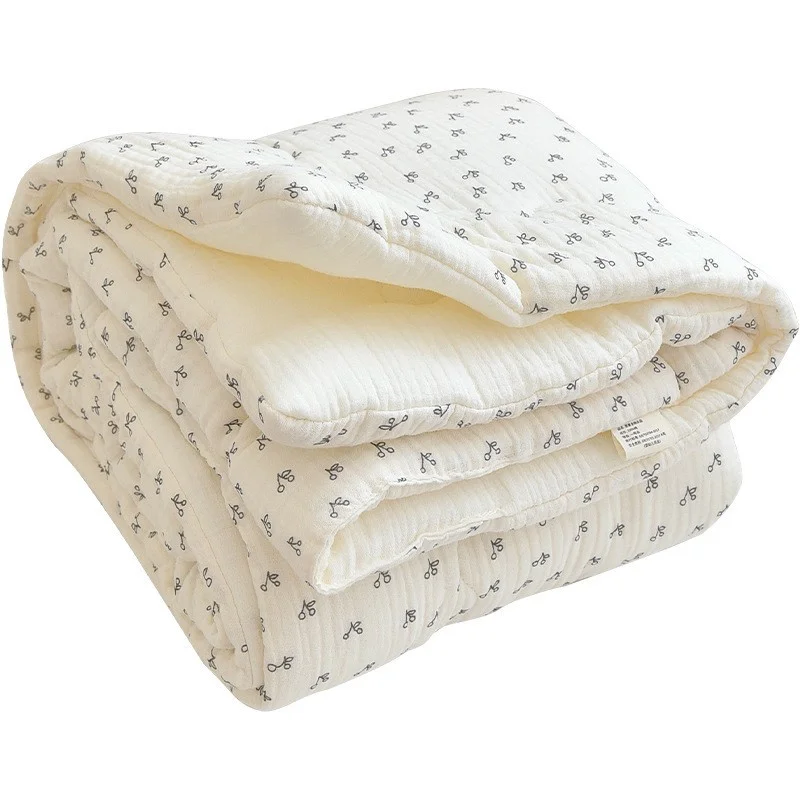 Dropshipping Korean Cream Baby Quilt Pure Muslin Cotton Blanket Baby Four Seasons Warm Soft Swaddle Wrapped Bedding Quilt 4