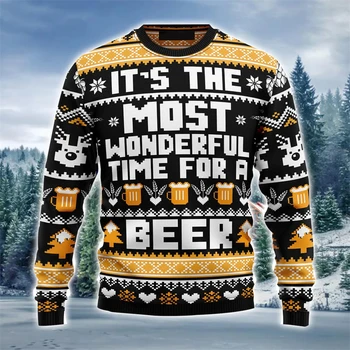 New 3D Printed Beer Graphic Sweater Men Women Fashion Christmas Pattern Ugly Sweater Street Casual Winter Sweatshirt Mens Tops