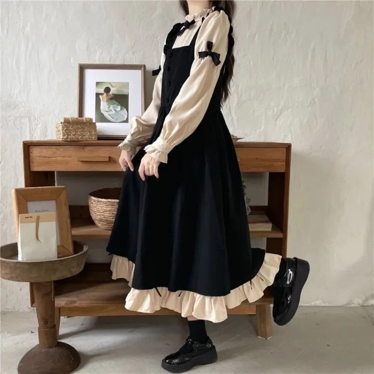 Korean Fashion High Waist Black Strap Dresses+ 2025 Autumn