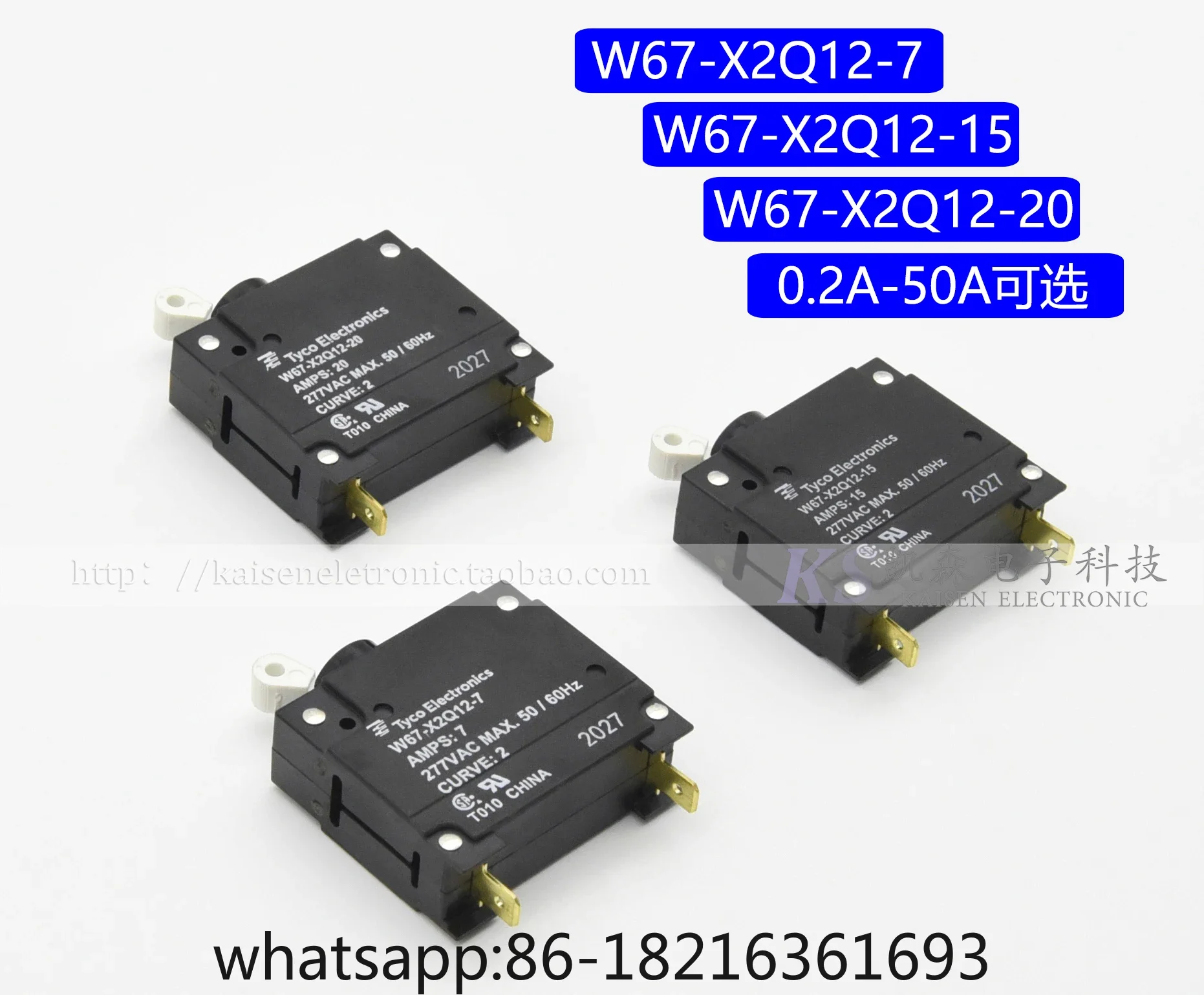 새로운 W67-C2A12-5 7,10,15,20 Ampsico Tyco 전자기 회로 차단기 시리즈 트립  
