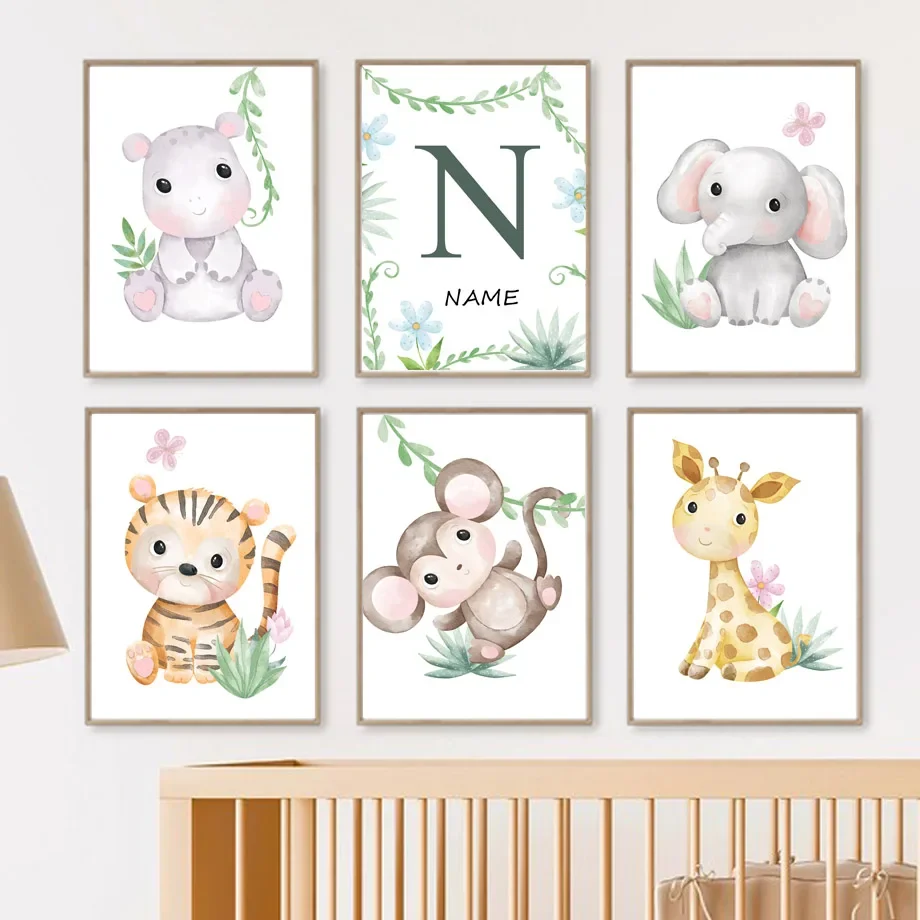 

Постеры и принты для детской комнаты с изображением слона, жирафа, тигра