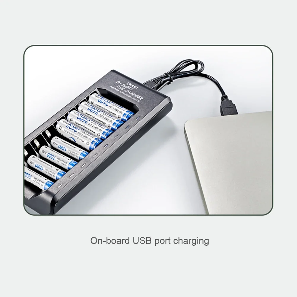 Rechargeable Battery Charger USB Output 8 Slots Fast Charging Short Circuit Protection for 1.2V NiMH AAA/AA Batteries Charger - 4