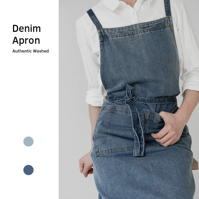 

Canvas Pocket Apron All Cotton Thickened Denim Kitchen Coffee Worker Flower Shop Anti Fouling Apron Men's and Women's Uniforms